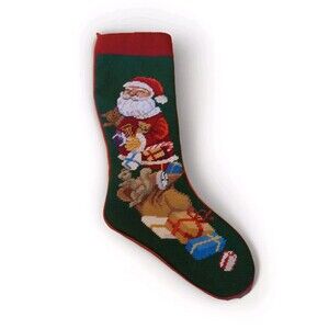 Santa Claus Needlepoint Christmas Stocking Toys Presents Gifts Holiday